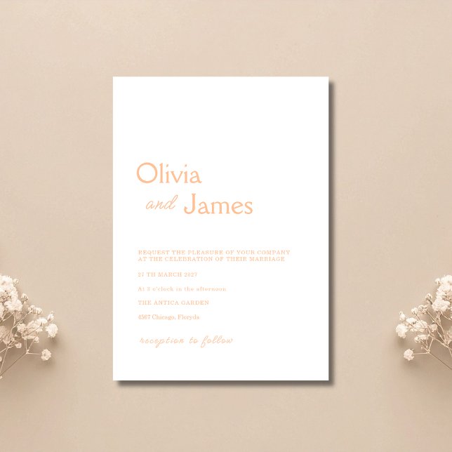 Peach Fuzz Minimalist Elegant Modern Wedding Invitation (Creator Uploaded)