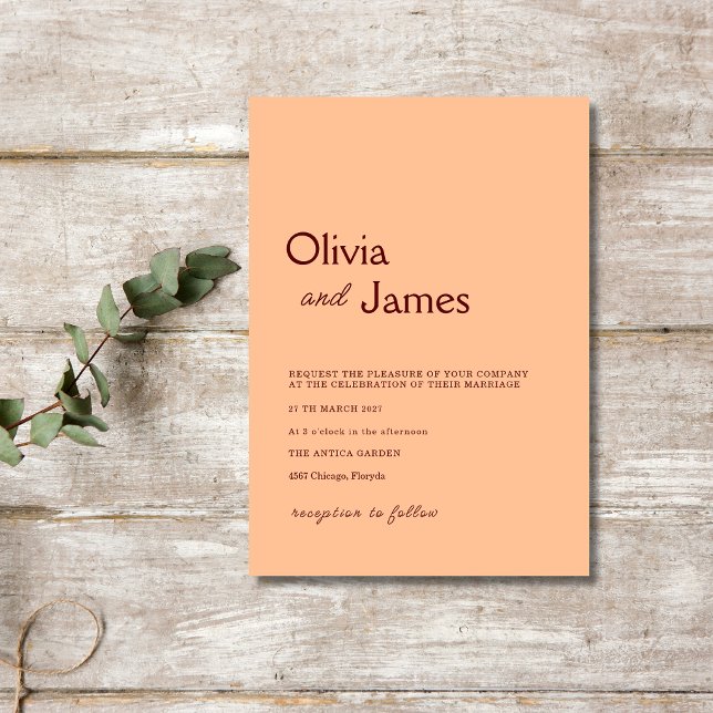 Peach Fuzz Minimalist Elegant Modern Wedding Invitation (Creator Uploaded)