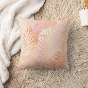Peach Fuzz Minimalist Modern Tropical Leaves Cushion