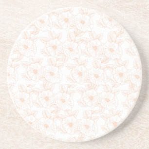 Peach Fuzz Minimalist Trendy Colour Flower Pattern Coaster
