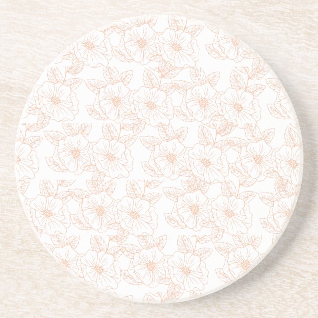 Peach Fuzz Minimalist Trendy Colour Flower Pattern Coaster (Front)