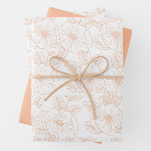 Peach Fuzz Minimalist Trendy Colour Flower Pattern Wrapping Paper Sheet