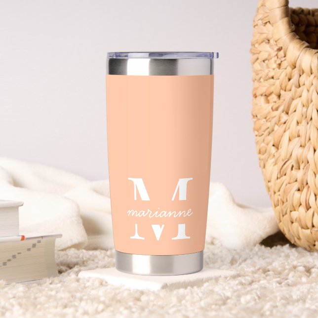 Peach Fuzz Monogram Name Initial Simple Custom Insulated Tumbler (Living Room)