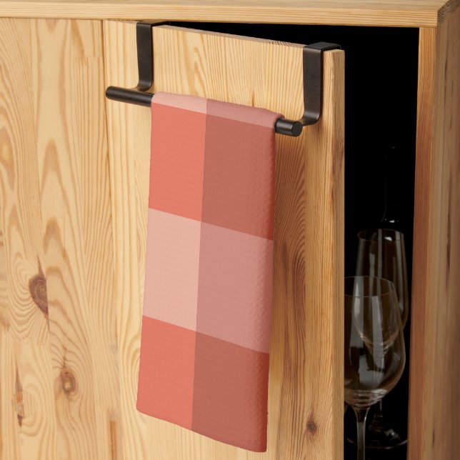 Peach Fuzz Orange Chequerboard Pattern Tea Towel (Thirds Fold)