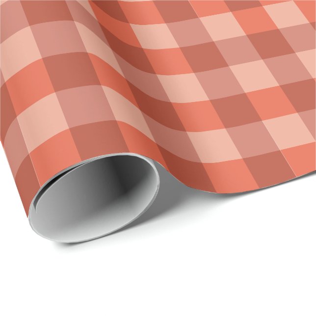 Peach Fuzz Orange Chequerboard Pattern Wrapping Paper (Roll Corner)
