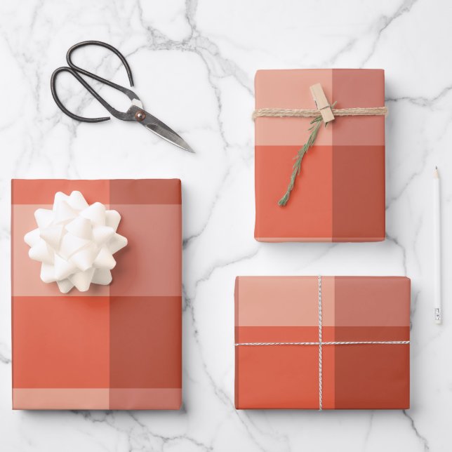 Peach Fuzz Orange Chequerboard Pattern Wrapping Paper Sheet (Front)