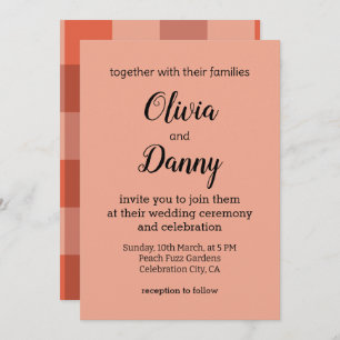 Peach Fuzz Orange Chequerboard Peach Fuzz Wedding Invitation