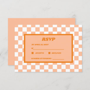 Peach Fuzz Orange Chequered Gingham Pattern RSVP Card