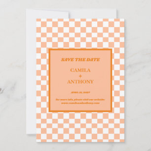Peach Fuzz Orange Chequered Gingham Pattern Save The Date