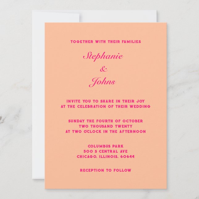 Peach Fuzz Pink Elegant Simple Minimal Wedding Invitation (Front)