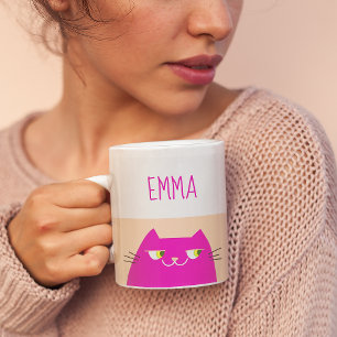 Peach Fuzz Pink Kawaii Cat Coffee Mug
