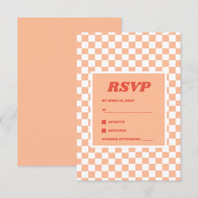 Peach Fuzz Red Chequered Gingham Pattern RSVP Card (Front/Back)