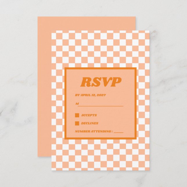 Peach Fuzz Red Chequered Gingham Pattern RSVP Card (Front/Back)