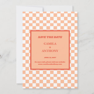 Peach Fuzz Red Chequered Gingham Pattern Save The Date