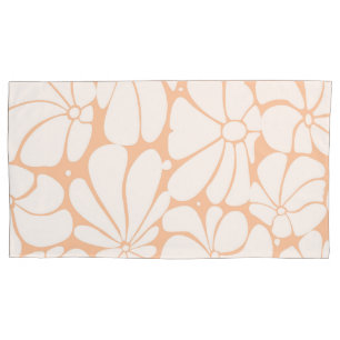 Peach Fuzz Retro 70s White Flower Graphic Design Pillowcase