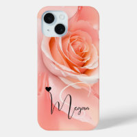 Peach Fuzz Rose Background Monogram Name Heart