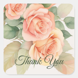 Peach Fuzz Rose Background Thank You Square Sticker