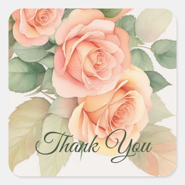 Peach Fuzz Rose Background Thank You Square Sticker (Front)