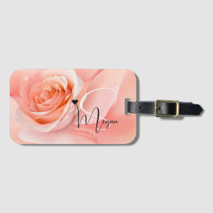 Peach Fuzz Rose Monogram Name Luggage Tag