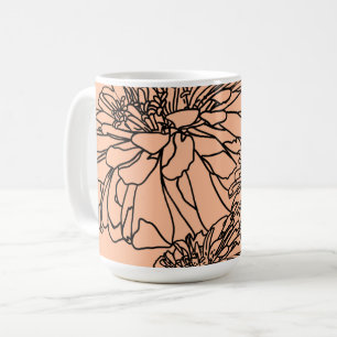 Peach fuzz simple black line floral drawing  coffee mug