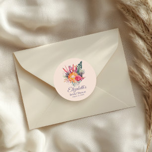 Peach Fuzz Tropical Flowers Bridal Shower Classic Round Sticker