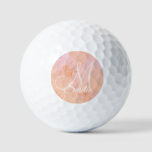 Peach Fuzz Tropical Leaves Personalised Monogram Golf Balls