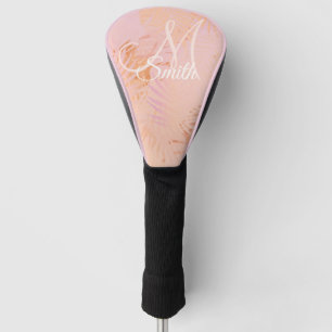Peach Fuzz Tropical Leaves Personalised Monogram  Golf Head Cover