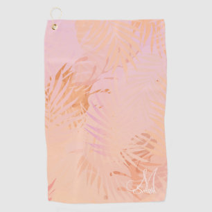 Peach Fuzz Tropical Leaves Personalized Monogram  Golf Towel