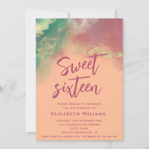 Peach fuzz watercolor ink gold modern typography invitation