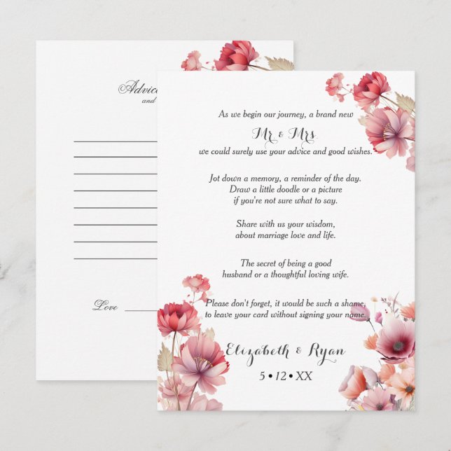 Peach Fuzz Wedding Advice Well Wishes  Card (Front/Back)