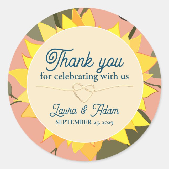 Peach Fuzz Wedding Thank You Classic Round Sticker (Front)