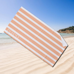 peach fuzz & white cabana stripes personalised beach towel