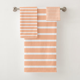Peach Fuzz White Custom Colour Stripes Pattern 202 Bath Towel Set