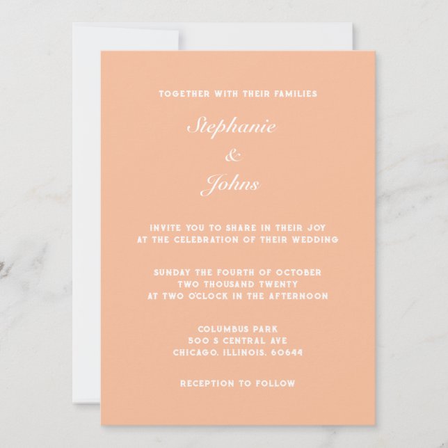 Peach Fuzz White Elegant Simple Minimal Wedding Invitation (Front)