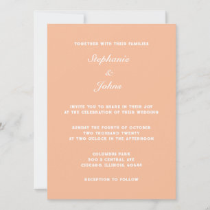 Peach Fuzz White Elegant Simple Minimal Wedding Invitation