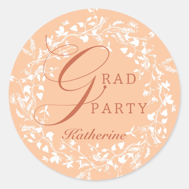 Peach Fuzz White Wildflower Wreath Graduation Classic Round Sticker (Front)