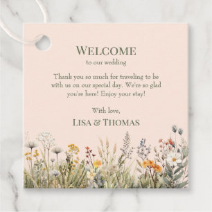 Peach Fuzz Wildflowers Meadow Wedding Welcome Gift Favour Tags