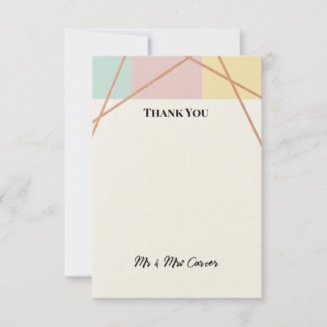 Peach Geometric Wedding Thank You Card (Front)