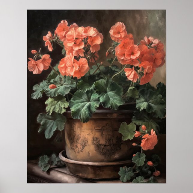 Peach Geranium Flowers Art Print Poster (Front)