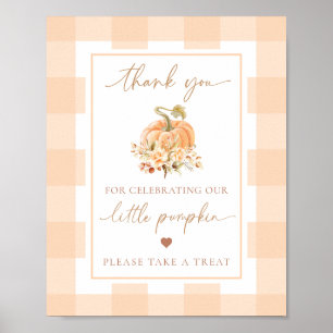 Peach Gingham A Little Pumpkin Baby Shower Favors Poster