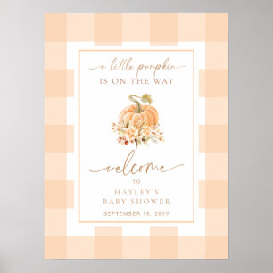 Peach Gingham A Little Pumpkin Baby Shower Welcome Poster