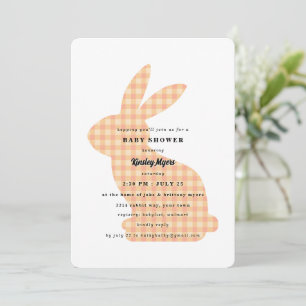 Peach Gingham Bunny Baby Shower Invitation