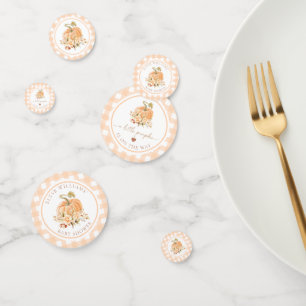 Peach Gingham Fall A Little Pumpkin Is On The Way Confetti