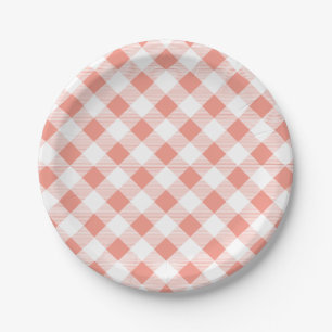 Peach Gingham Pattern, Picnic, BBQ Paper Plate