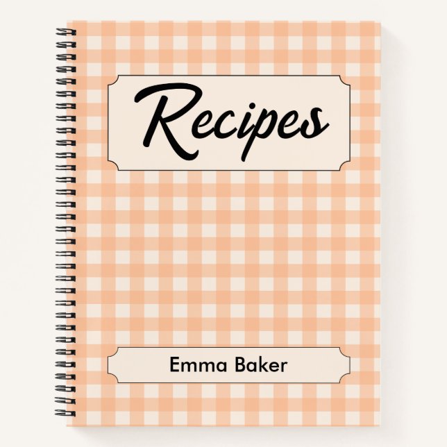 Peach Gingham Plaid Custom Recipe Books (Front)