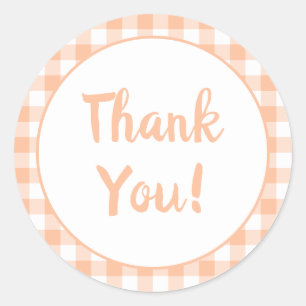 Peach Gingham Thank You Classic Round Sticker
