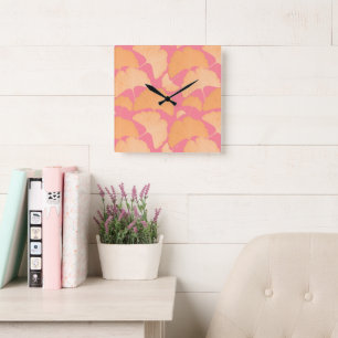 Peach Ginkgo Botanical Dream 1 Square Wall Clock