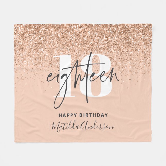 Peach girly modern glitter chic 18 birthday  fleece blanket (Front (Horizontal))