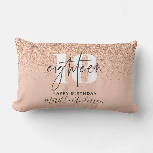 Peach girly modern glitter chic 18 birthday  lumbar cushion (Front)