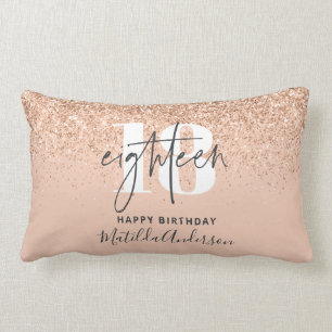 Peach girly modern glitter chic 18 birthday  lumbar cushion